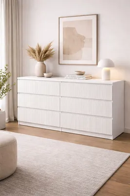 Produktbild von Kommoden mit geriffelten Fronten und Schubladen, WEISS, 120 cm, 6 Schubladen, für Schlafzimmer und Wohnzimmer, 18 mm