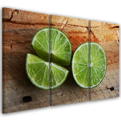 Produktbild von Triptychon auf leinwand lebensmittel und getränke - grün 60x40 cm Feeby grün wandbild bereit zum aufhängen