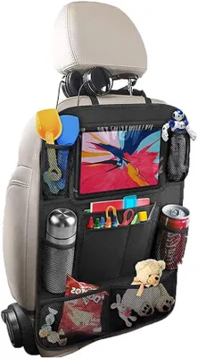 Produktbild von Famanu Auto-Organizer für Rückbank - mit Touchscreen-Tablethalter - 9 Fächer - Rücklehnenschutz - wasserabweisendes Oxford-Gewebe