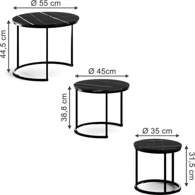 Zdjęcie produktu dla Zestaw stolików kawowych Vicco Montreal Czarny marmur 55 x 55 cm 3 części, Model 57936