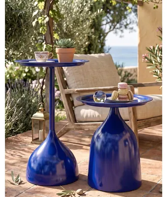 Productafbeelding van Salontafel bijzettafel rond - Set van 2 - Metaal - Blauw, 40 cm en 60 cm hoog - Voor woonkamer, slaapkamer of balkon