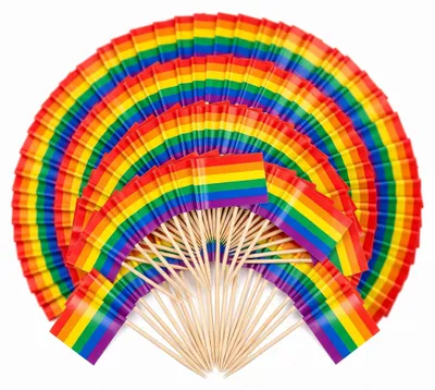 Productafbeelding van 100 Stuks Regenboog Vlaggetjes op Prikkers voor Decoratie