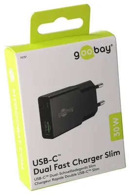 Produktbild von USB-C™ PD GaN Dual-Schnellladegerät Slim (30 W) weiß 1x USB-C™-Anschluss (Power Delivery) und 1x USB-A-Anschluss (Quick Charge)