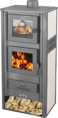 Produktbild von Kaminofen mit Backfach Weiß Holzofen 12,1 kW Kamin Ambasador Ofen Dauerbrandofen Werkstattofen Schwedenofen Hüttenofen Heizofen