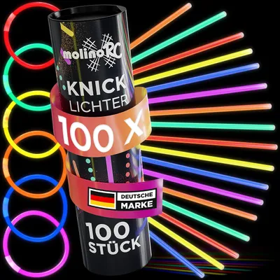 Knicklichter Partyset, 100 Stück + 100 Verbinder, bunt, extra hell