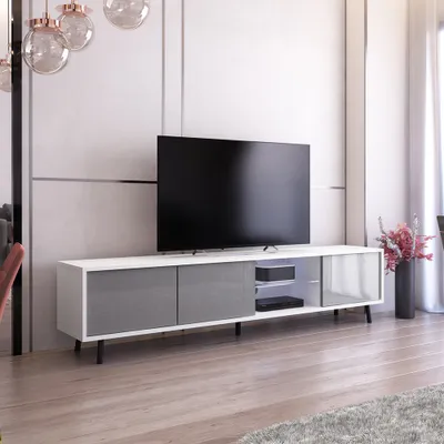Produktbild von Selsey V-Lowboard Galhad Weiß Matt/ Grau Hochglanz mit weißer LED-Beleuchtung 175 cm breit
