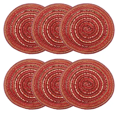 Productafbeelding van Gevlochten placemats - Rond ontwerp - Tafeldecoratie - Rood - 6 stuks - Ø 10 cm