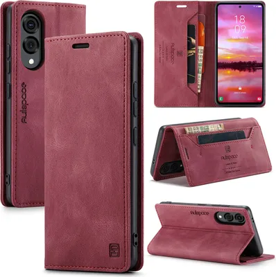 Obrázek produktu pro Pouzdro pro Samsung Galaxy S25 Edge, RetroPolyuretanKožené Pouzdro, Stojánek a Ochranné Pouzdro červené