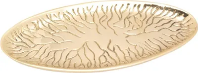 Produktbild von Kerzenteller Oval 17x7cm aus Messung Glanz Massiv Gold Dekoteller mit Muster