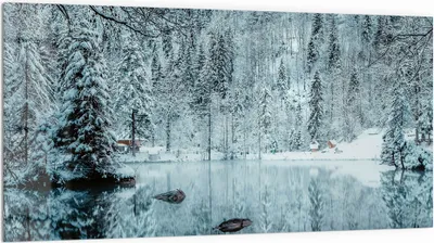 Produktbild von DEQORI Küchenrückwand Glas 100x50 cm 'Winterspiegelung' Spritzschutz Bad Rückwand Küche
