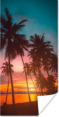 Produktbild von MuchoWow® Poster Meer - Palme - Sonnenuntergang - Strand - Silhouette 20x40 cm - Plakat - Foto