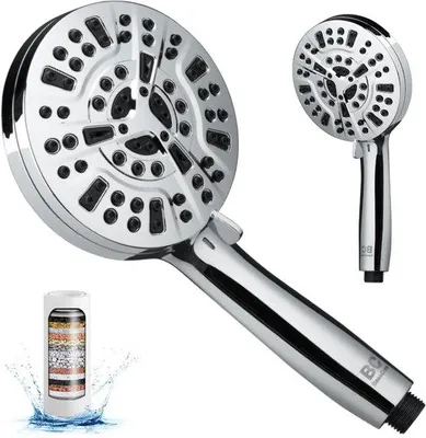 Produktbild von Doppeldüsen-Duschkopf XL, 10 Strahlarten, antibakteriell, antikalk, wassersparend