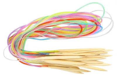 Image de Kit de 18 outils pour tricot à aiguilles circulaires, DoublePoint, couleur bambou, raccord flexible (120 cm)
