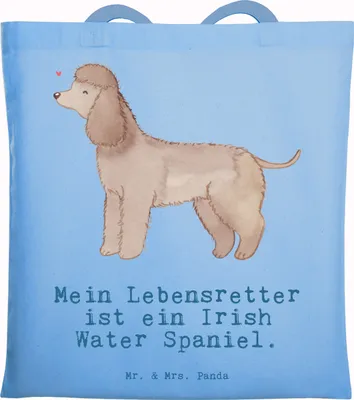 Produktbild von Mr. & Mrs. Panda Tote Bag Irish Water Spaniel Lebensretter - Sky Blue - Geschenk, Jutetasche, Jagdhund, Beutel, Schultasche, Einkaufstasche, Tasche