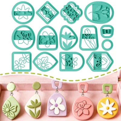 Image de Emporte-pièces en pâte polymère - Motifs floraux - Pour la fabrication de bijoux - 14 pièces
