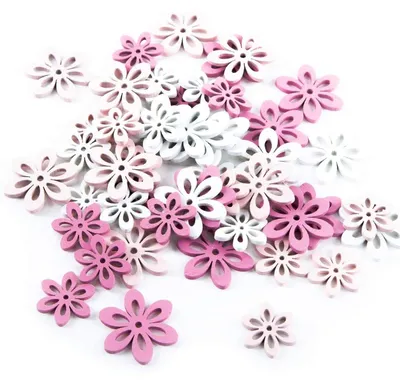 Produktbild von 48 kleine Streublumen aus Holz rosa pink weiß 2,5-3,5 cm - zum Streuen an Taufe Kommunion