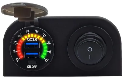 Produktbild von ProRide 12V USB-Autolader, 2 Ports, mit Schalter & Voltmeter, QC3.0