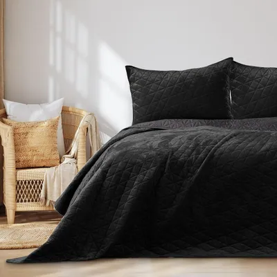 Produktbild von Tagesdecke Bettüberwurf Ultrasonic zweiseitge Steppung Samt 170 x 270 cm - Schwarz