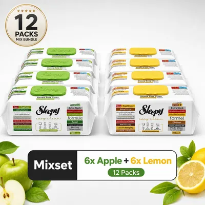 Produktbild von Sleepy Easy Clean Apfel & Zitrone Mix 12er Set – je 6x Apple & Lemon – 1.200 Reinigungstücher, KI-generiertes Bild