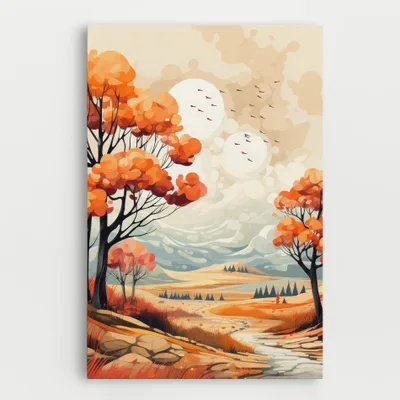Produktbild von ARTHUB® Leinwandbild 50x70 cm, Autumn Tree Painting | Wohnzimmerdekoration, Hängende Bilder, Wanddekoration, Heimdekoration, Landschaften, Herbst