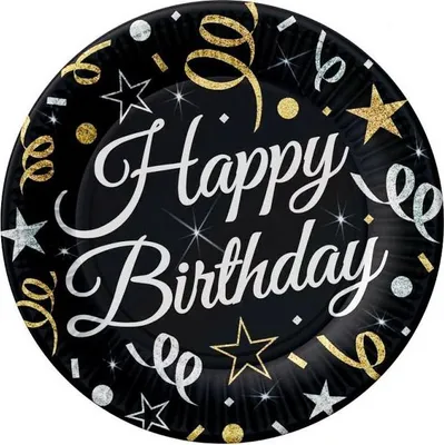 Zdjęcie produktu dla Talerzyki CZARNE na URODZINY HAPPY BIRTHDAY 6szt