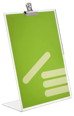 Produktbild von Tischaufsteller DIN A4 Hoch L-Form mit Metallklammer Werbeaufsteller Zeigis®