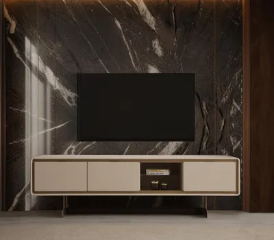 Immagine prodotto di Elegante mobile TV basso di design Mobile TV beige per soggiorno
