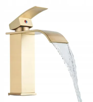 Obrázek produktu pro umyvadlová baterie Ari Waterfall stojánková, vodopádová výpust, keramická kartuše, kartáčované zlato