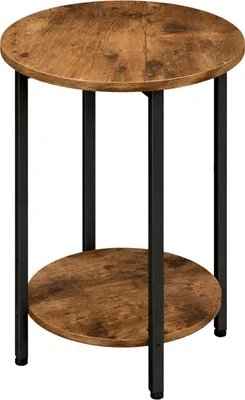 Produktbild von BEGRYF Beistelltisch rund mit Ablage – 45x62 cm, Sofatisch Vintage Holzoptik mit Metallgestell, runder Nachttisch, Wohnzimmertisch Industrial Stil