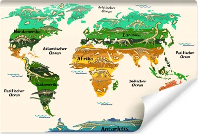 Obrázek produktu pro Muralo báječná fototapeta SVĚT MAPA dinosauři dinosauří kostry nástěnná dekorace pro dětský pokoj dětský pokoj br. 90 cm x v. 60 cm