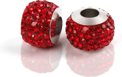 Produktbild von Großloch Spacer Charm Perlen Rondelle Stassperlen glitzernd 12 mm, 10 Stück, Rot dunkel