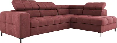 Produktbild von PABLO Ecksofa 279x201 cm Mit Schlaffunktion, Bettkasten, Verstellbaren Kopfstützen, Samtigem VOGUE-Stoff, Pflegeleicht Mit EASY CLEAN-Technologie, Metallfüße Rechts Layout, Farbe BRUNNEL