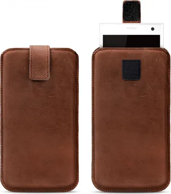 Produktbild von ROYALZ Universal Ledertasche für Smartphone 4 - 4,6 Zoll Schutztasche Vintage Tasche Hülle Cover Slim Case Etui Sleeve Handyhülle mit PULL-UP Funktion Leder cognac braun