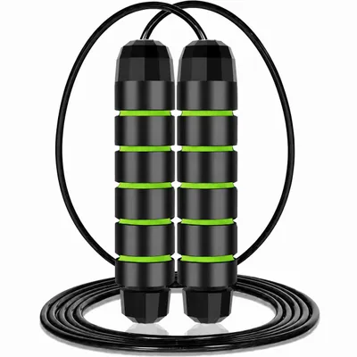 Produktbild von TJ Essentials Springseil Schwarz/Grün – Fitness Springseil verstellbar – Stahlseil mit Foam-Griffen – für Cardio, Boxen, Crossfit & Training, KI-generiertes Bild