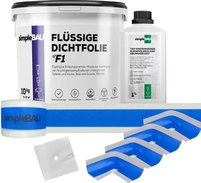 Produktbild von SimpleBau Dichtmasse Wasserdicht 10 kg & Tiefengrund 1L , Abdichtmasse für Bad, Dusche, Fliesen & Fußbodenheizung , Einkomponente und Lösemittelfrei