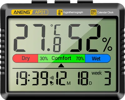 Zdjęcie produktu dla Termometr Higrometr Wielofunkcyjny miernik temperatury i wilgotności Funkcja budzika Wyświetlanie tygodnia kalendarza Przypomnienie o komforcie, przypomnienie godzinowe, funkcja drzemki przez 5 minut Zegar Termohigrometr
