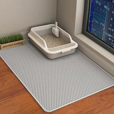 Produktbild von PolkaHome® Katzenstreu-Matte, Katzenklo-Matte, Doppellagig, Wasserdicht, Katzenstreu-Fangmatte für Katzenklo, Toilettenmatte, Grau, 120 x