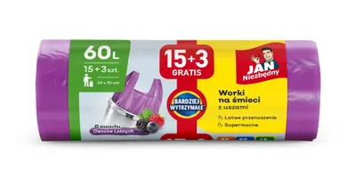 Zdjęcie produktu dla Worki na Śmieci Jan Niezbędny Wytrzymałe 60 Litrów 15 sztuk