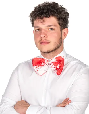 Immagine prodotto di Papillon macchiato di sangue per adulti, accessorio di Halloween bianco-rosso -