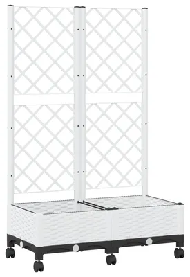 Image de Bac à plantes vidaXL avec treillis et roulettes, blanc, 80 x 40 x 131,5 cm, PP