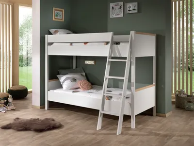 Produktbild von Vipack - LONDON Etagenbett mit Liegefläche 90 x 200 cm, inkl. Lattenrost, Ausf. Nachbildung Weiß, Absatz Buche natur massiv