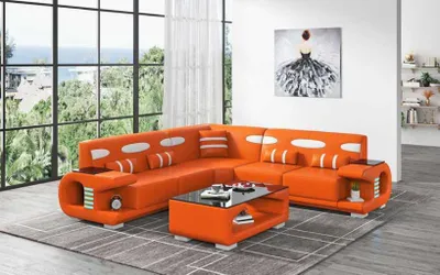 Produktbild von Ecksofa Ledersofa L Form Couch Sofa Orange Luxus Moderne Eckgarnitur