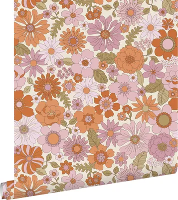 Zdjęcie produktu dla ESTAhome Tapeta retro kwiaty fioletowymIpomarańczowym 53 cm x 10.05 m