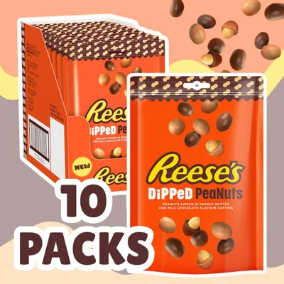 Produktbild von 10x Reese’s Dipped Peanuts – Erdnüsse mit Schokoladenüberzug, 10x 90 g + Heartforcards Versandschutz
