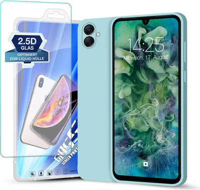 Produktbild von Hülle für Samsung Galaxy A05 mit 9H Displayglas Displayschutz Plus Case Cover Bumper Silikon Softgrip Schutzhülle Farbe: Hellblau