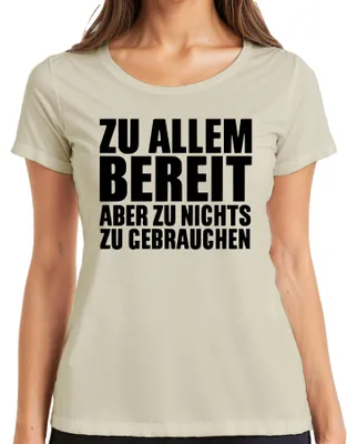 Productafbeelding van Klaar voor alles, maar zin in niets. Grappig, ironisch, kantoorhumeur. Dames T-shirt, natuur, S