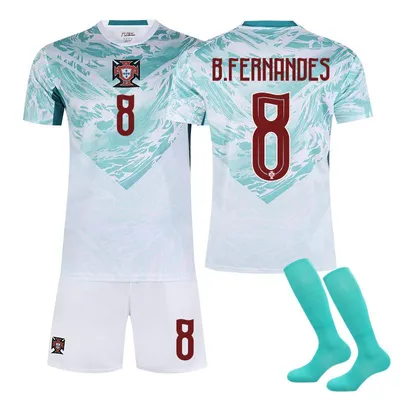 Immagine prodotto di #8 B.FERNANDES Maglia da calcio della Coppa del Mondo 2026 della partita in trasferta del Portogallo per bambini e adulti TAGLIA:22