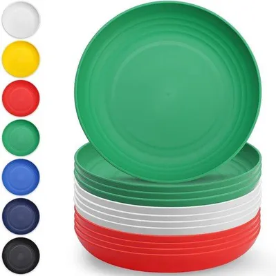 Immagine prodotto di Set di stoviglie in plastica riutilizzabili, 12 pezzi, piatti in bambù da 23 cm, adatti al microonde