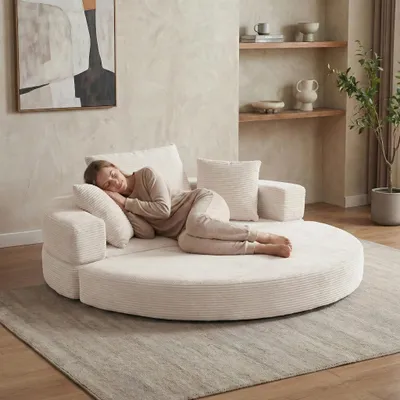 Produktbild von LVHOM Modulares Schlafsofa, Klappbares Bodensofa 2 Sitzer aus Cord, Klappsofa für Gäste & kleine Räume, Tagesbett Ohne Montage, Beige