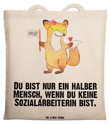 Produktbild von Mr. & Mrs. Panda Beutel Sozialarbeiterin Herz - Transparent - Geschenk, Schultasche, einkaufsshopper, Tasche, Uni, Laptoptasche, Tote Bag